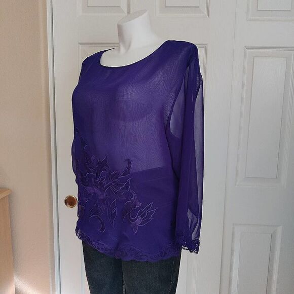 Vintage Victoria's Secret gold label lace trim sheer PJ top sz L - Picture 5 of 9